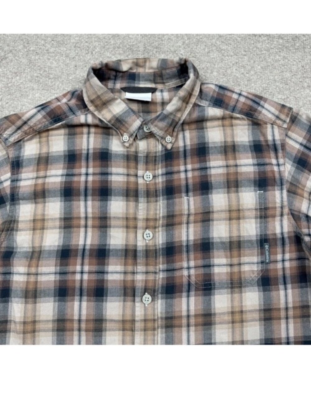 Columbia Button Up Shirt Mens Size M Brown Long Sleeve Plaid Flannel - Picture 3 of 6
